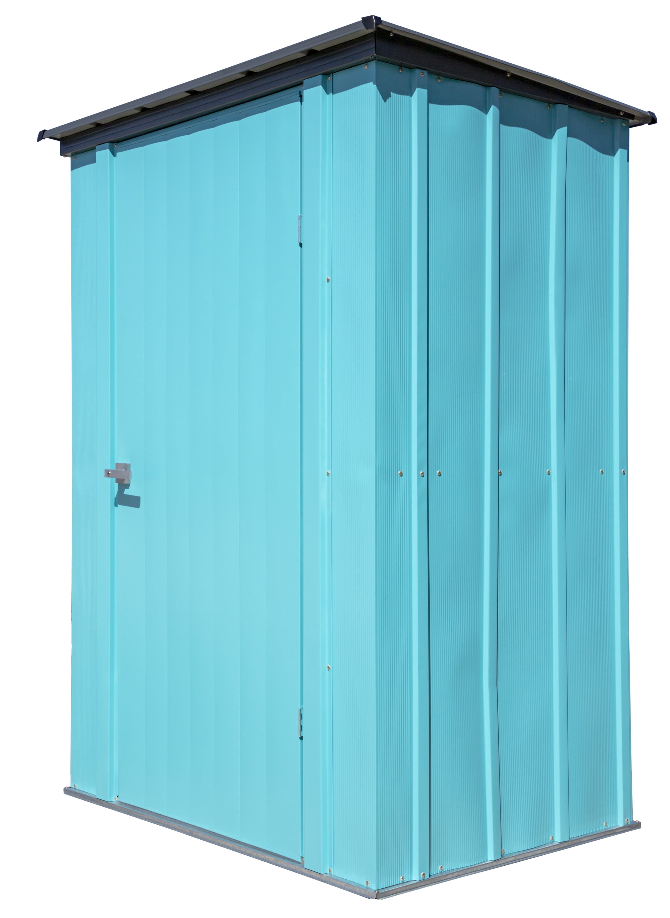 Teal Metal Patio Shed with Tall Walls and Wide Door