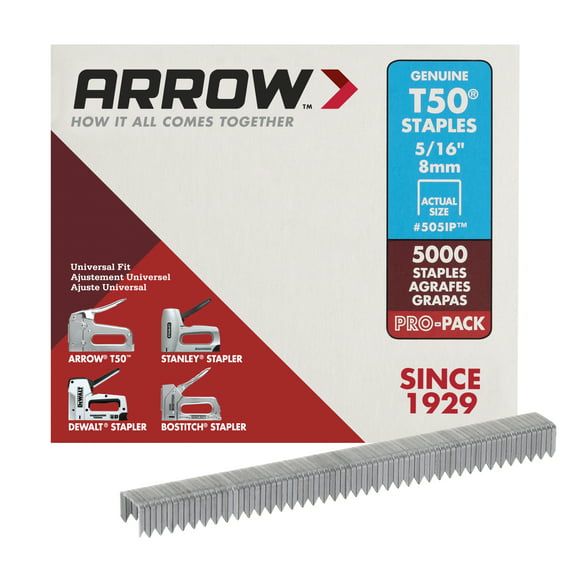 Arrow 5/16 in. T50 - Galvanized Steel, Divergent Point Staples, 5000 Pack