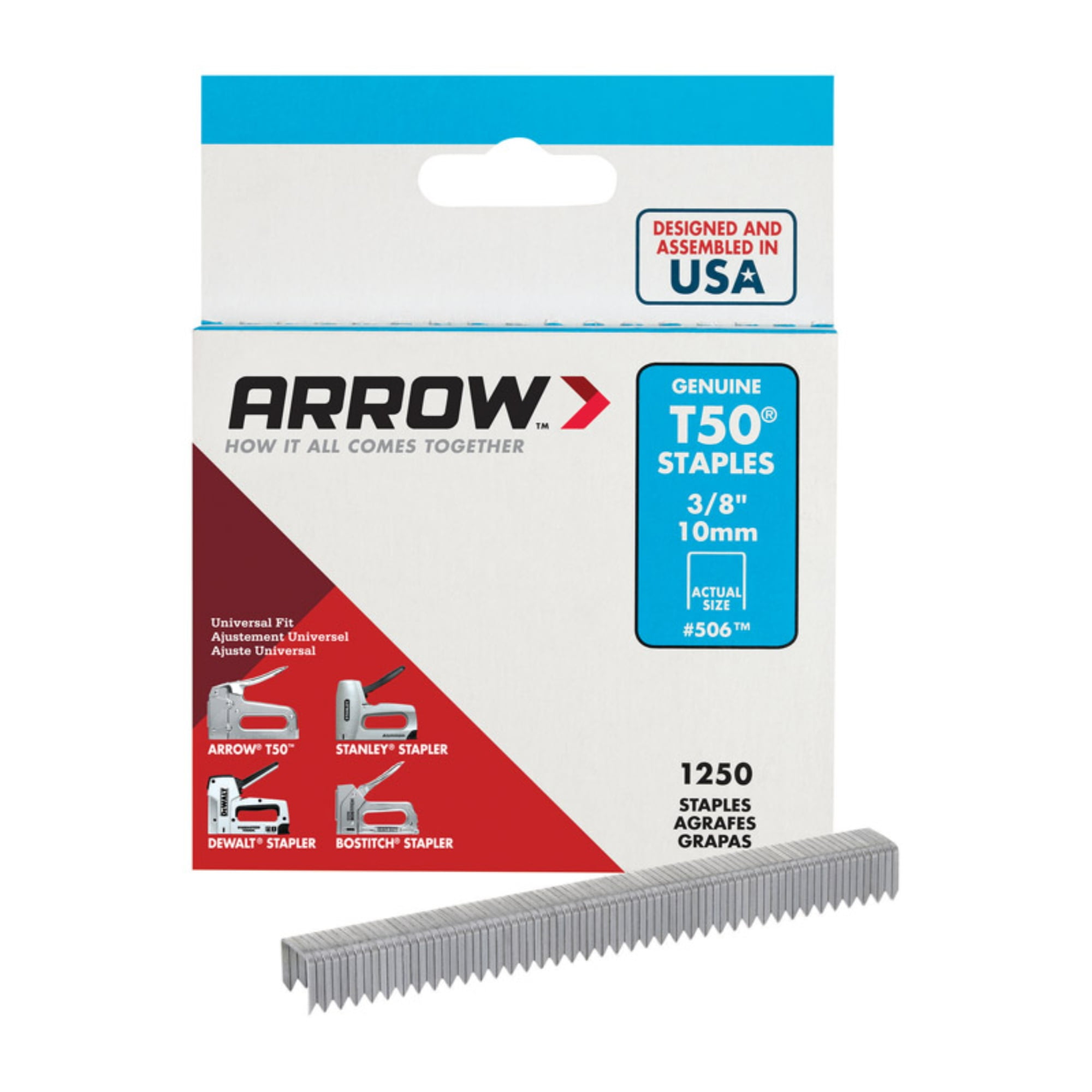 Arrow 506 Heavy Duty T50 3/8" Leg Length, 3/8" Crown, Staples for General Repairs, Upholstery, New