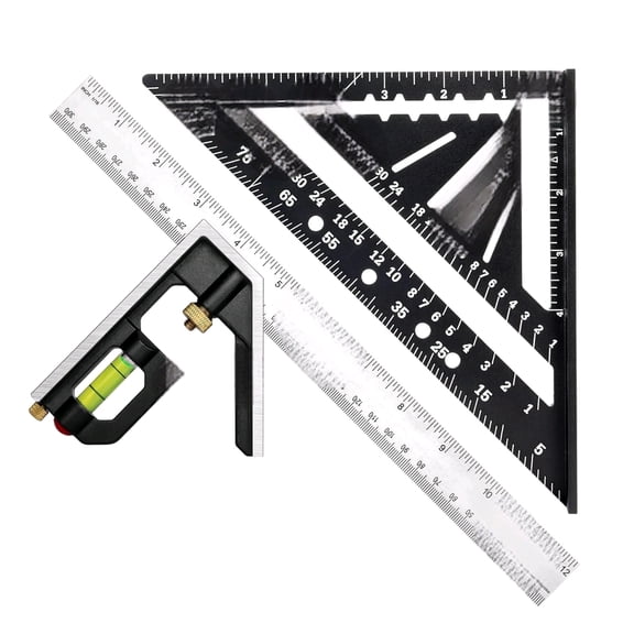 Arrow 7-Inch Aluminum Alloy Carpenter Square and 12-Inch Zinc Alloy Combination Square Set, Woodworking Rafter Layout Ruler Tool Combo