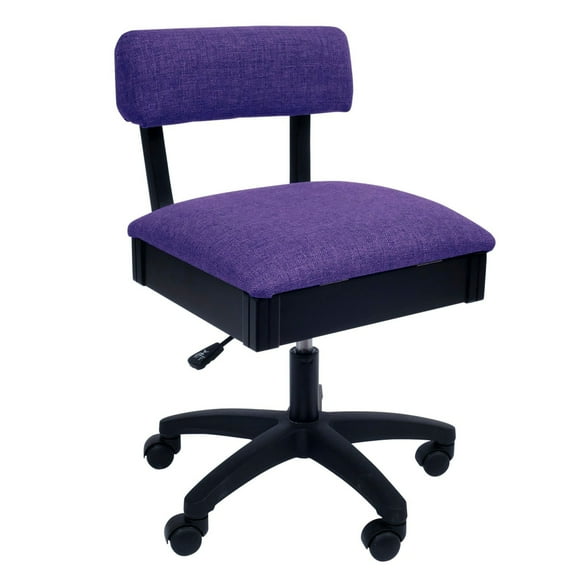 Arrow Adjustable Height Hydraulic Sewing Chair, Purple Fabric with Bonus Storage