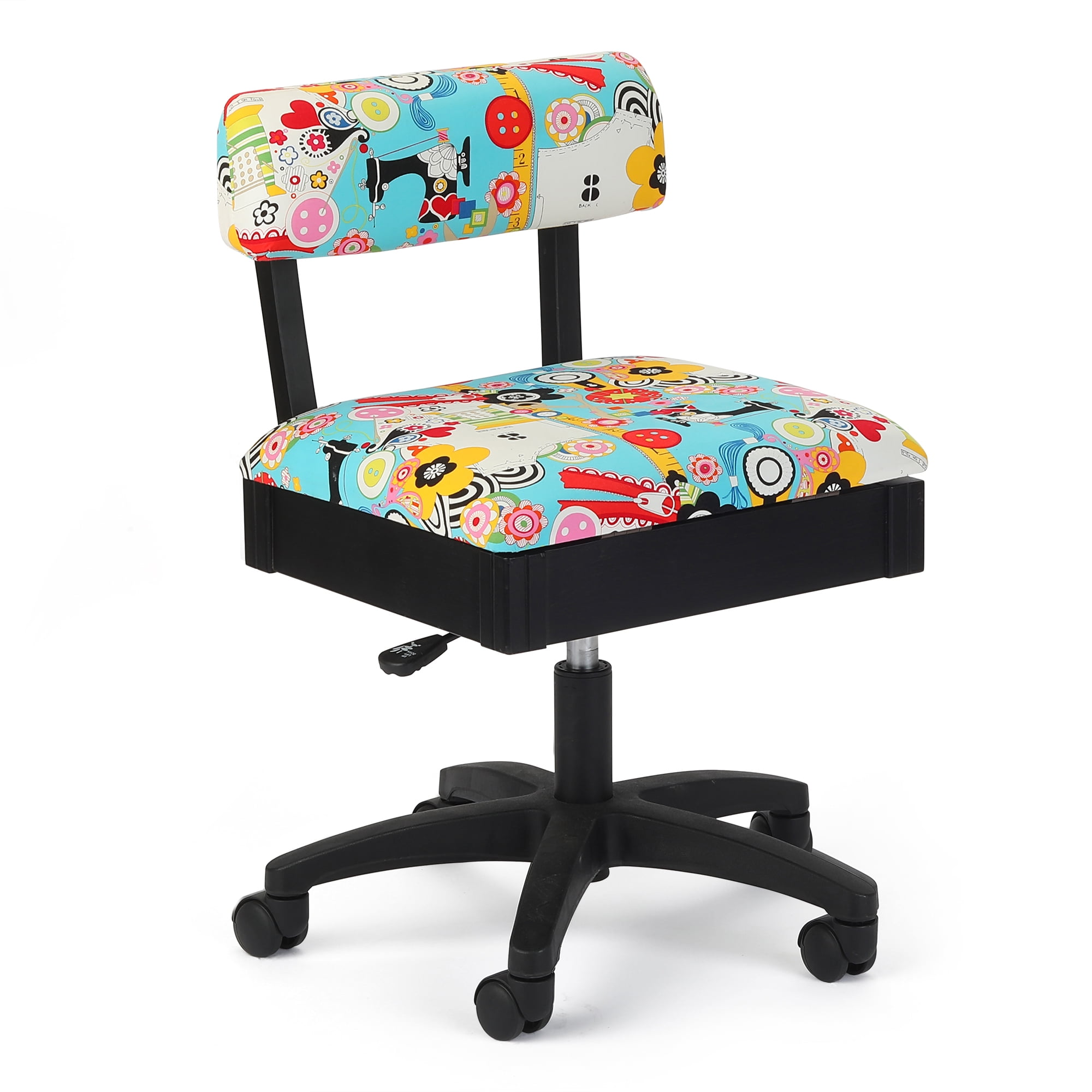 Adjustable Height Blue Multi Fabric Swivel Sewing Chair