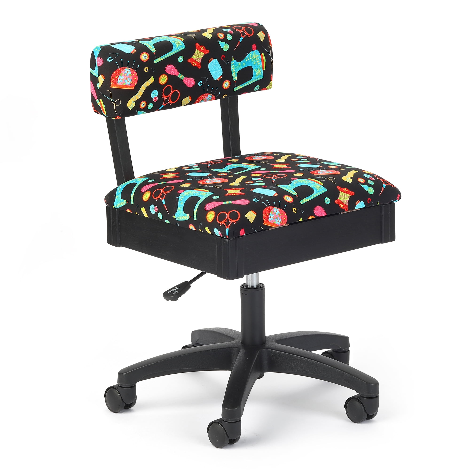Adjustable Height Black Fabric Swivel Sewing Chair