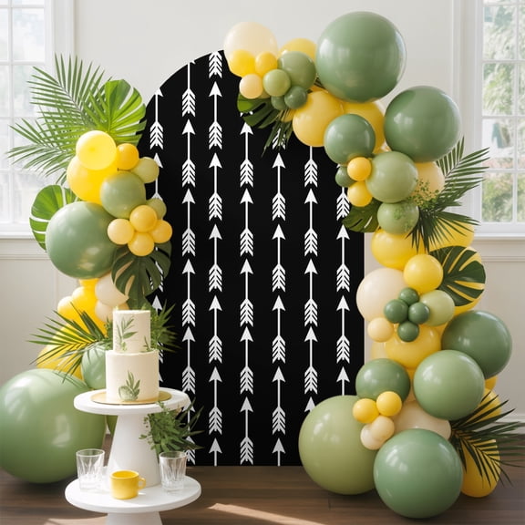 Arrow Arch Backdrop Cover, 5FT, Abstract Rustic Western Tribal Geometric Arrow Black Spandex Arch Covers Double-Sided Backdrop for Wedding Birthday Party Photo Background Decoration