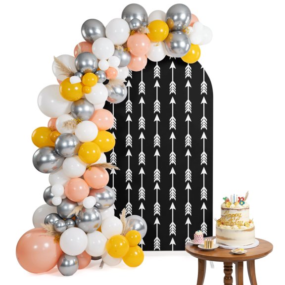 Arrow Arch Backdrop Cover 5FT Abstract Rustic Western Tribal Geometric Arrow Black Spandex Fitted Arch Covers Stretchy Backdrop Decoration for Wedding Birthday Graduation Party