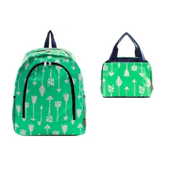 Arrow Backpack Lunchbox Feather Book Bag Aztec Lunch Bag Set Green Navy Blue