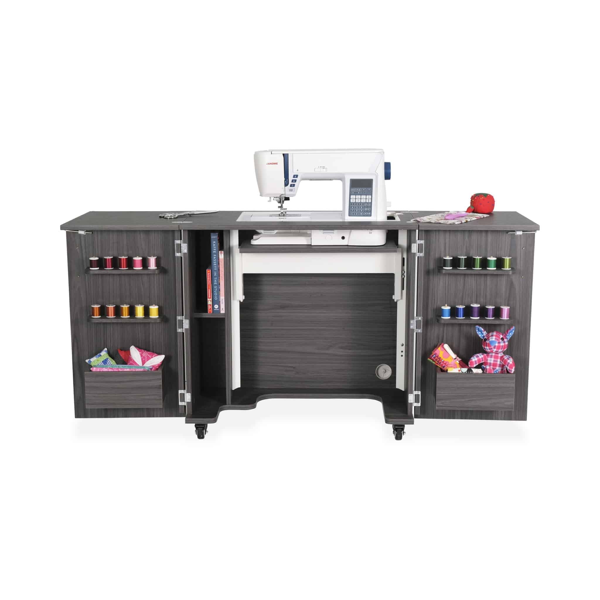 Gray Mid-Size Hydraulic Sewing Cabinet with Storage