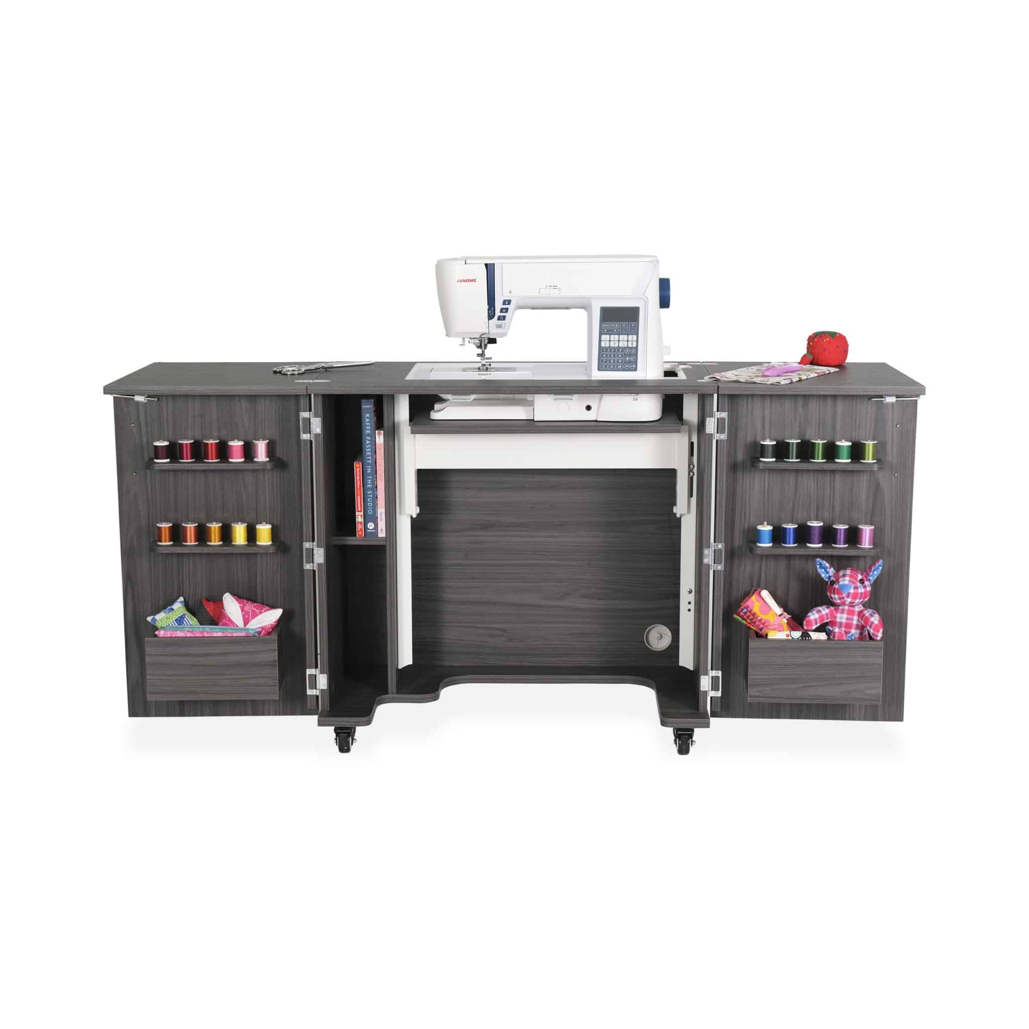 Gray Mid-Size Hydraulic Sewing Cabinet with Storage