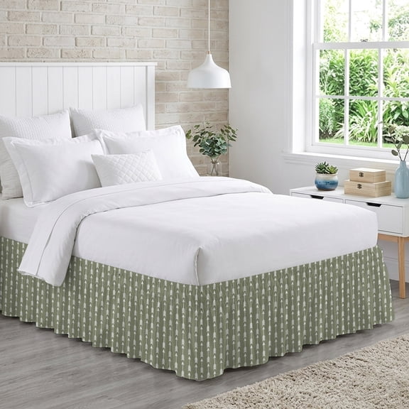 Arrow Bed Skirt Queen Size 16 Inch Drop, Abstract Rustic Western Tribal Geometric Arrow Sage Green Adjustable Elastic Dust Ruffles Bedskirt for Queen Bed Wrap Around Pleated Mattress Frame Cover