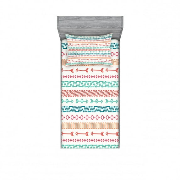 Ambesonne Colorful Fitted Sheet & Pillow Sham Set, Aztec Tribe Maya Arrow, Twin, Multicolor