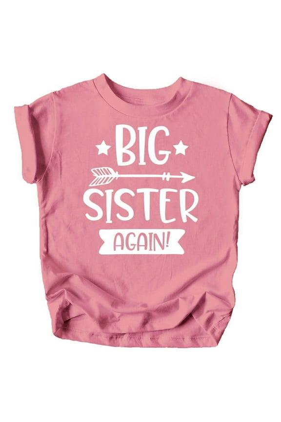 Arrow Big Sister Again Sibling Announcement Shirts for Baby and Toddler Girls Sibling Outfits Mauve Shirt