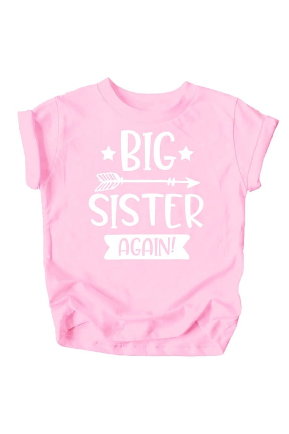 Arrow Big Sister Again Sibling Announcement Shirts for Baby and Toddler Girls Sibling Outfits Pink Shirt