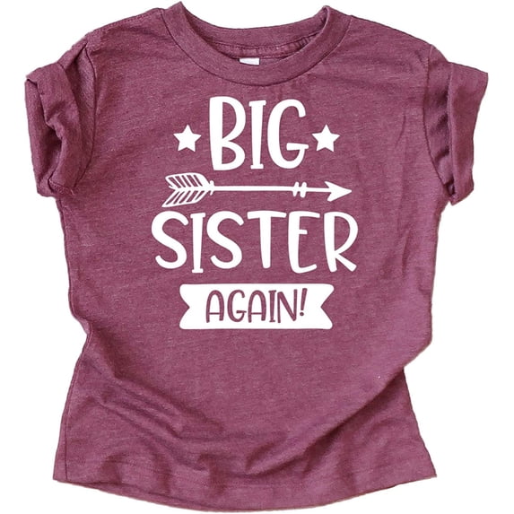 Arrow Big Sister Again Sibling Announcement Shirts for Baby and Toddler Girls Sibling Outfits Vintage Burgundy Shirt 5-6