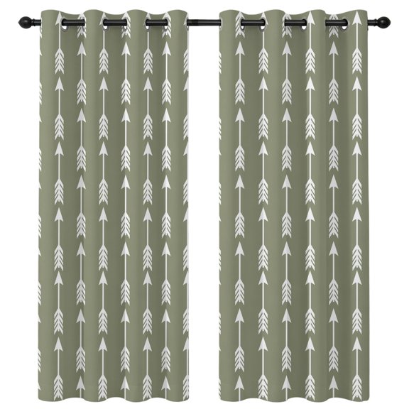 Arrow Blackout Curtains 96 Inches Long, Abstract Rustic Western Tribal Geometric Arrow Sage Green Thermal Insulated Room Darkening Drapes with Grommets for Living Room 52"W x 96"L, 2 Panels