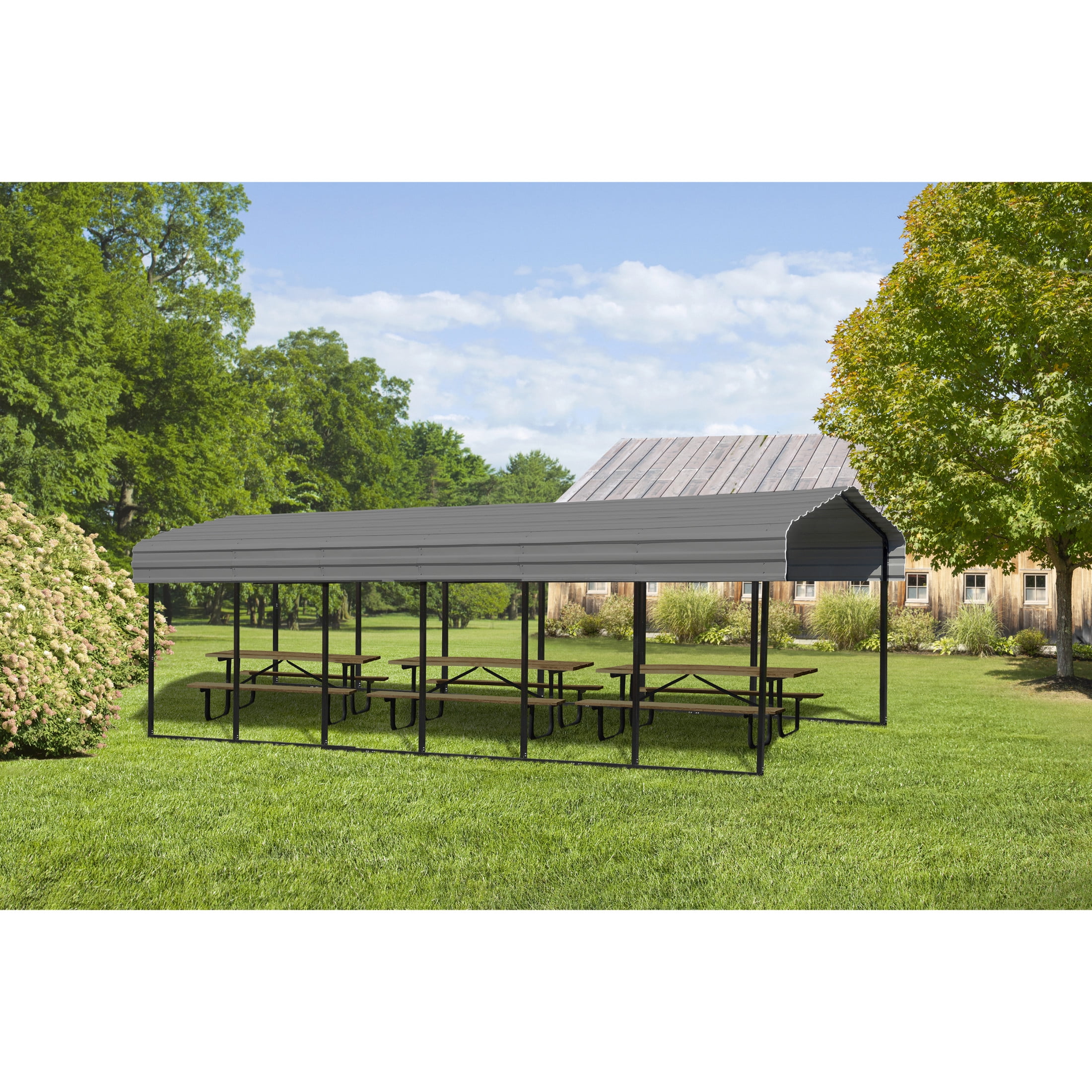 Charcoal Galvanized Steel All-Weather Carport Shelter 10' x 29'