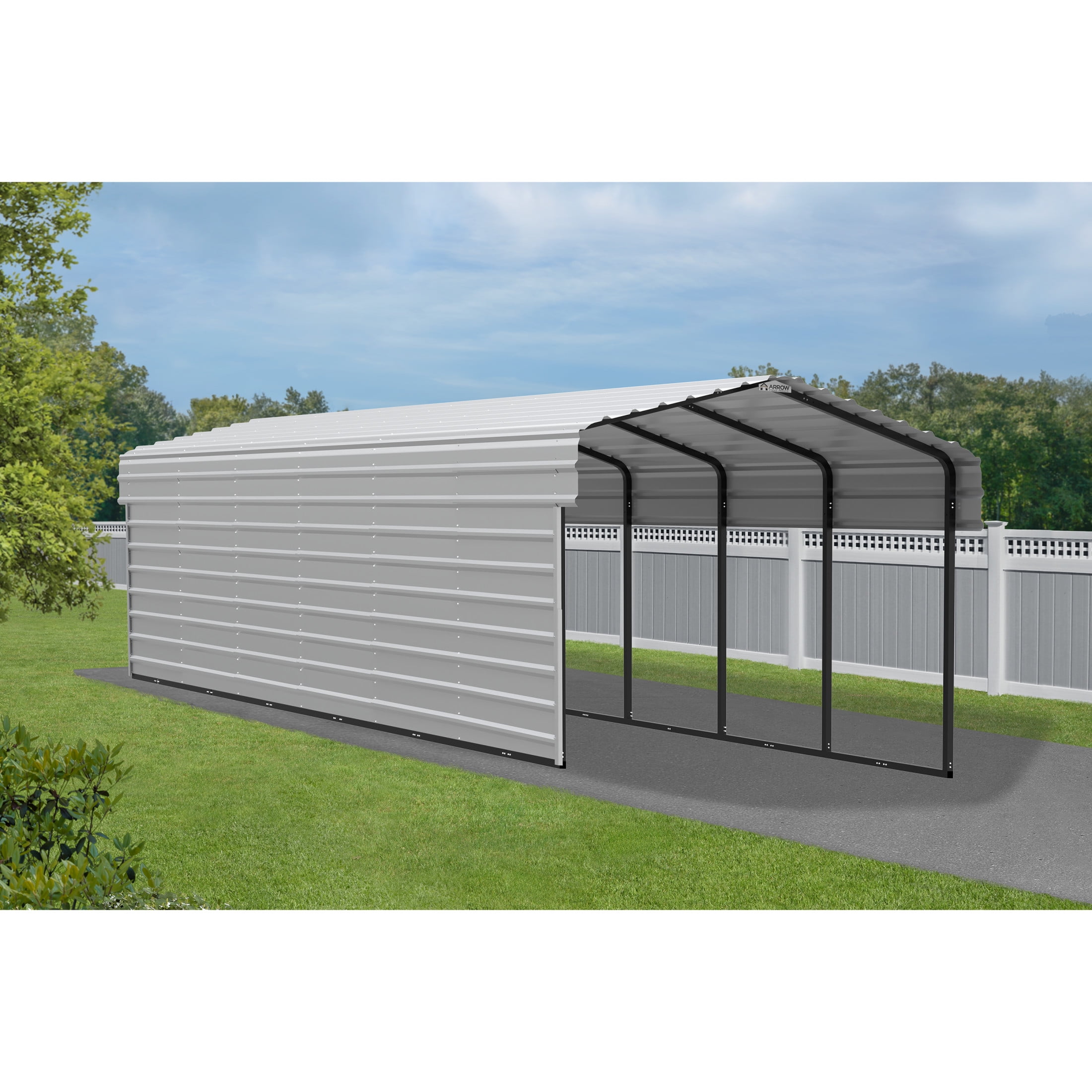 Eggshell 10' x 29' Steel Carport Kit with Enclosure