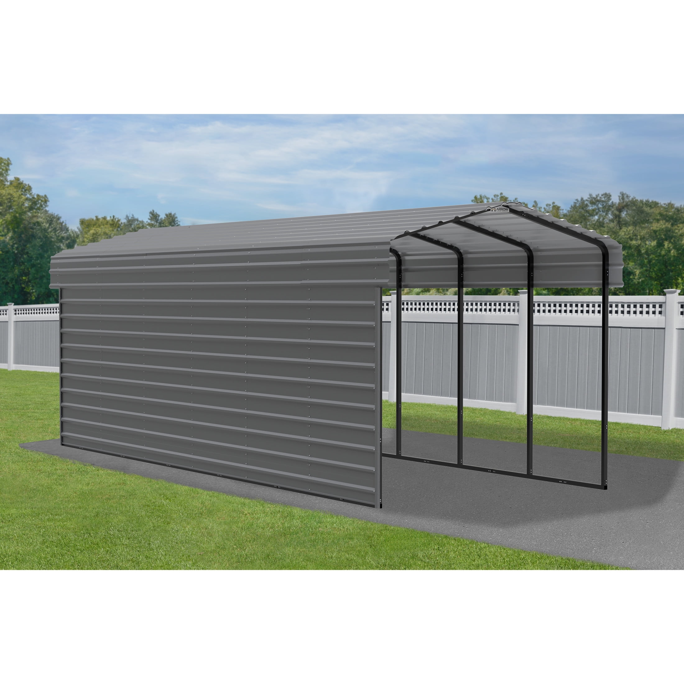 Charcoal Steel Peak Carport Kit with Enclosure, 10' x 29'