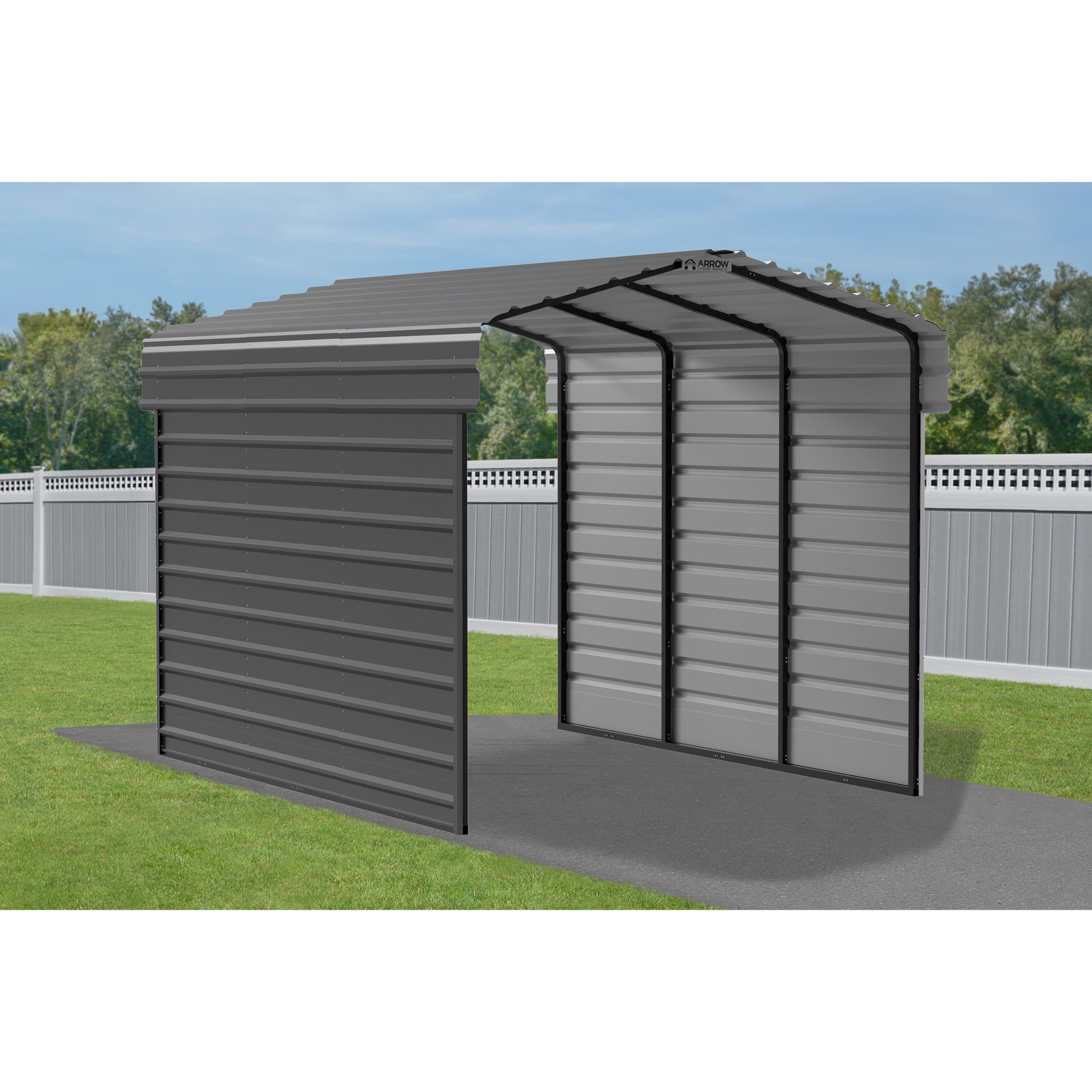 Charcoal 10 x 15 ft Steel Carport with Enclosure