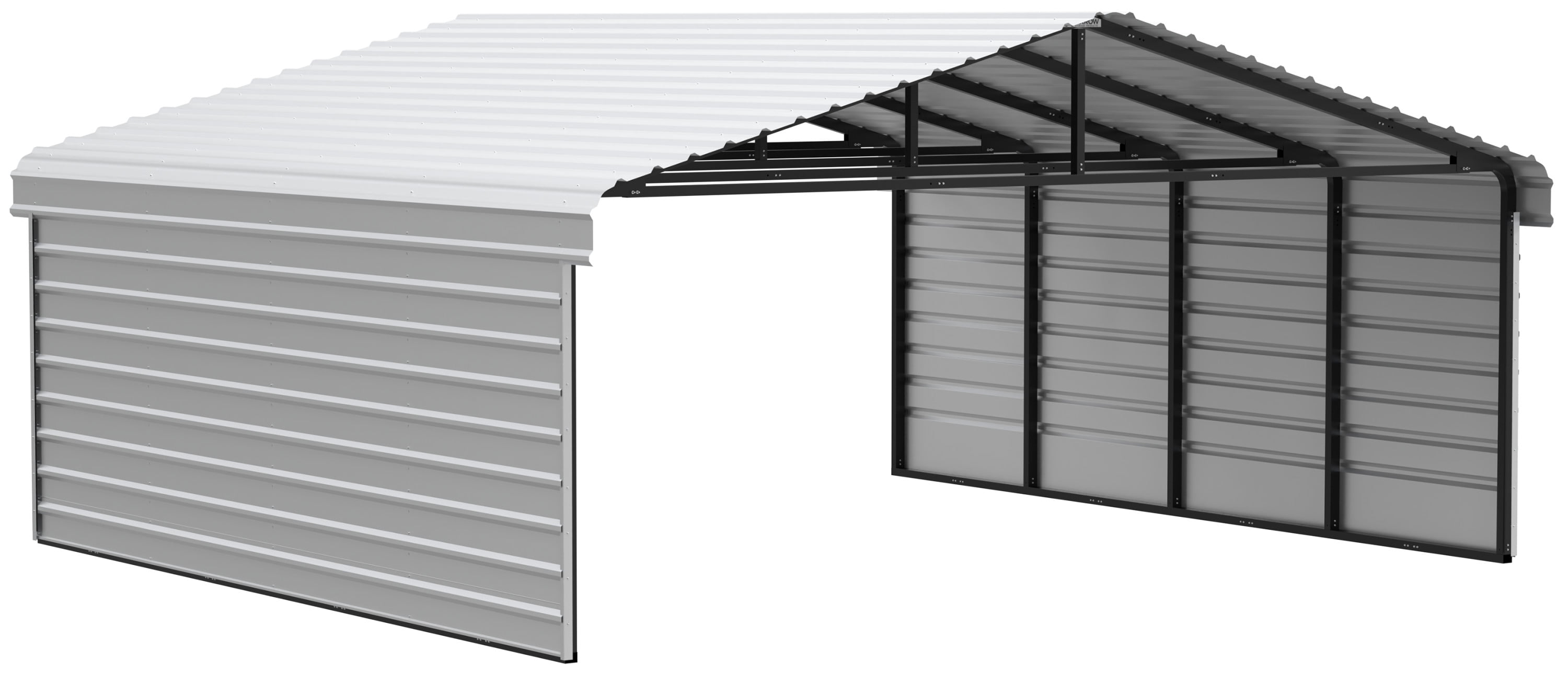 Arrow Carports Galvanized Steel Carport, with 2Sided Enclosure