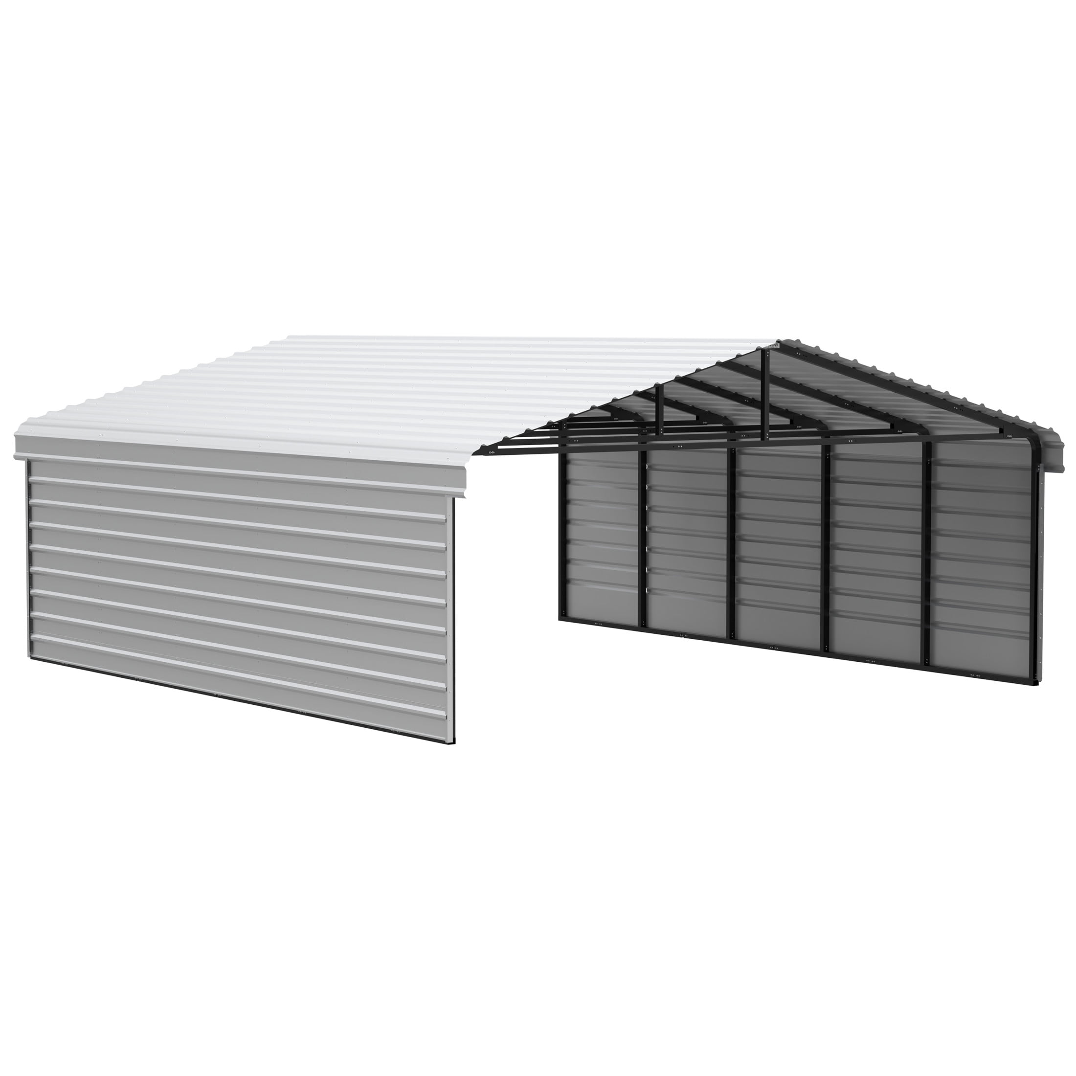 Eggshell Steel Carport Kit with Black Frame, 20 x 24 ft