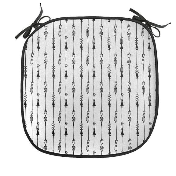 Arrow Chair Seating Cushion, Hand Drawn Repetitive Sticks Pattern Vintage Tribal Illustration Art Print, Soft Seat Pads for Office with Anti-slip Backing, 16"x16", Black and White, by Ambesonne