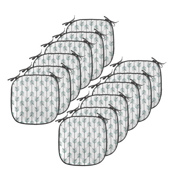 Arrow Chair Seating Cushion Set of 12, Pastel Color Arrow Pattern Old Tribal in Graphic Art Illustration, Seat Pads for Office with Anti-slip Backing, 16"x16", Black White Green, by Ambesonne