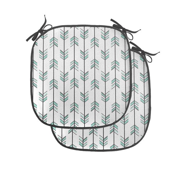 Arrow Chair Seating Cushion Set of 2, Pastel Color Arrow Pattern Old Tribal in Graphic Art Illustration, Seat Pads for Office with Anti-slip Backing, 16"x16", Black White Green, by Ambesonne