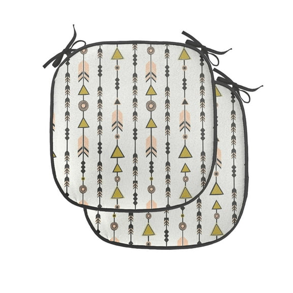 Arrow Chair Seating Cushion Set of 2, Style Arrow and Geometric Pattern in Retro Style Cultural Boho, Seat Pads for Office with Anti-slip Backing, 16"x16", Black Pink Green, by Ambesonne