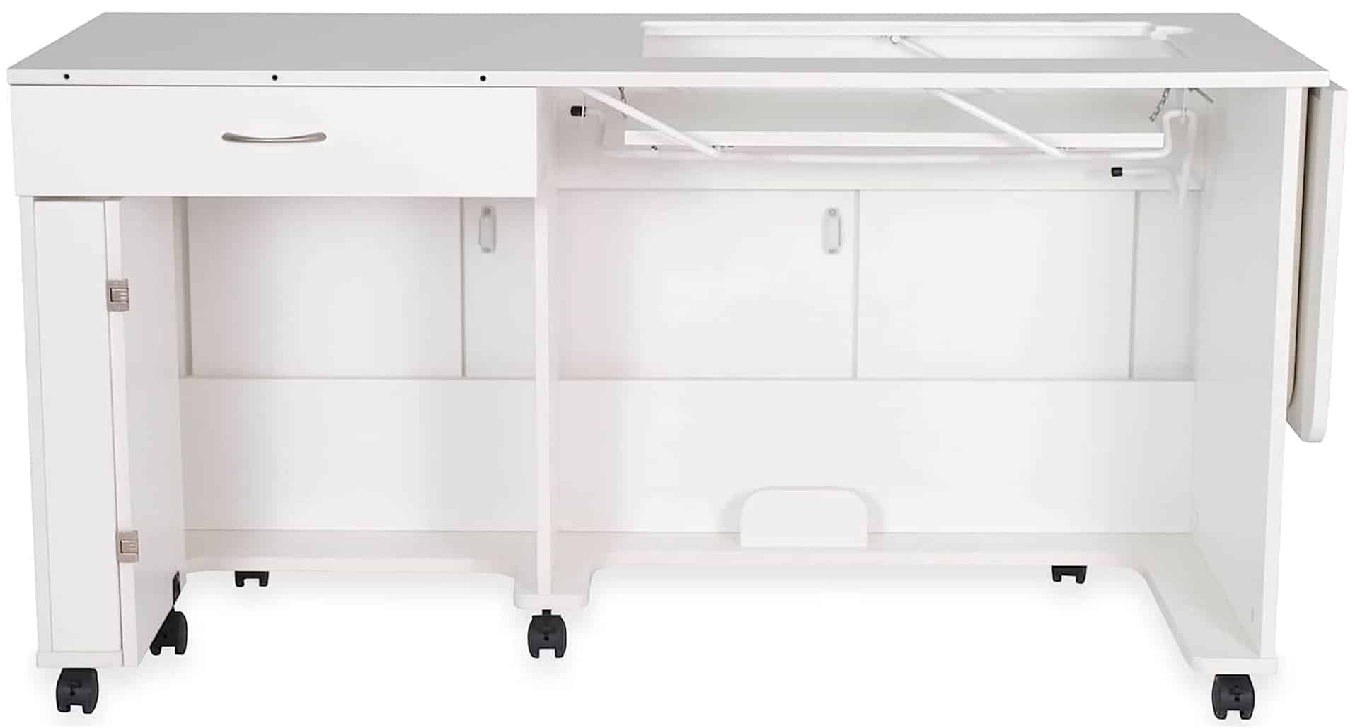 Christa White Wood Sewing Cabinet with Manual Lift
