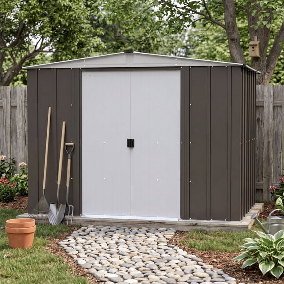 Arrow Classic 8 x 6 x 6 ft Coffee/Eggshell Steel Storage Shed