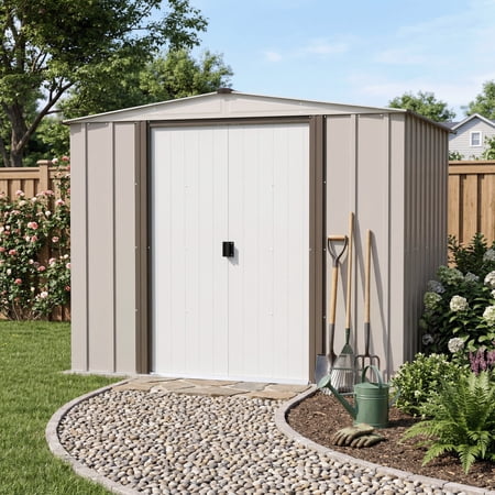 Arrow Classic 8 x 6 x 6 ft Taupe/Eggshell Steel Storage Shed