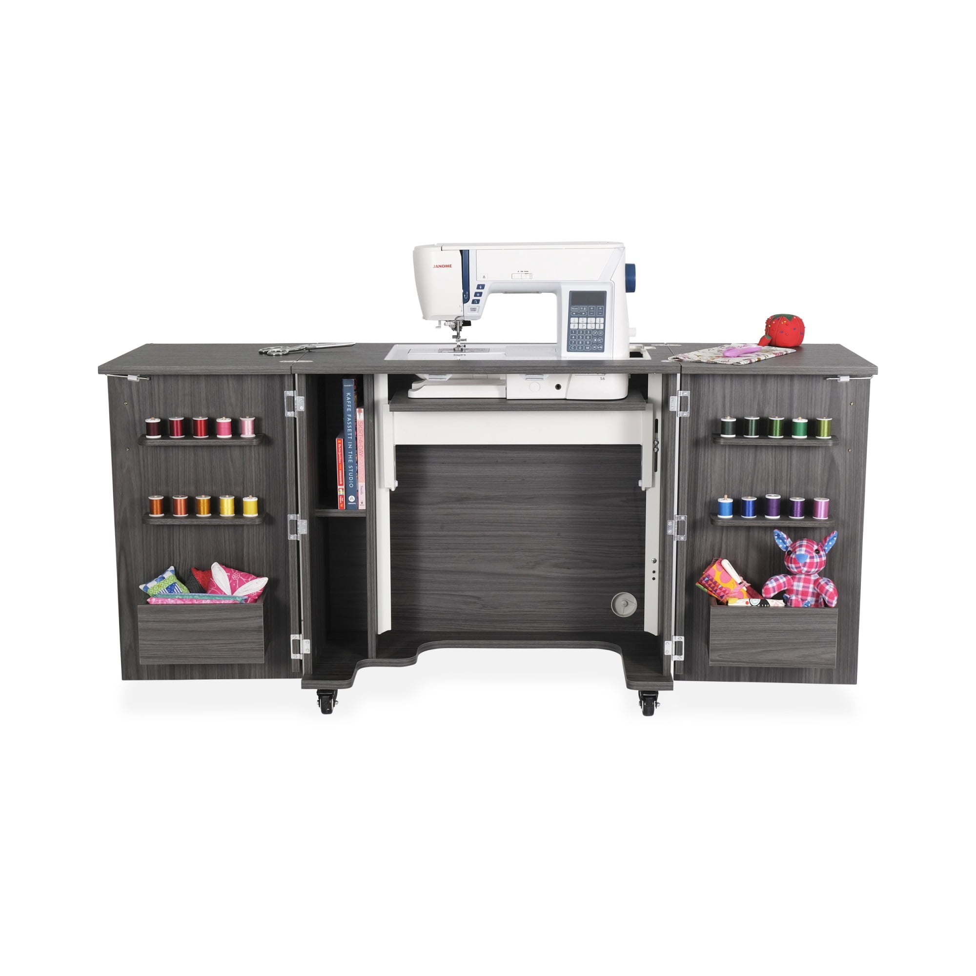 Gray Mid-Size Hydraulic Sewing Cabinet with Storage