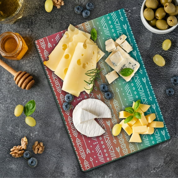 Arrow Cutting Board, Colored Geometric and Maya Patterns and Arrows Bohemian Style Native Art, Decorative Tempered Glass Cutting and Serving Board, Small Size, Multicolor, by Ambesonne