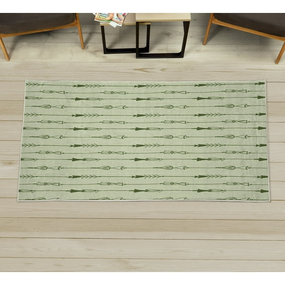 Arrow Decorative Rug, Hand Drawn Repetitive Sticks Pattern Vintage Tribal Illustration Art Print, Quality Carpet for Bedroom Dorm and Living Room, 6 Sizes, Olive Green, by Ambesonne
