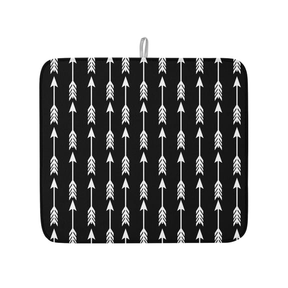 Arrow Dish Drying Mat 16x18 inch Abstract Rustic Western Tribal Geometric Arrow Black Super Absorbent Microfiber Dish Drying Pad for Kitchen Countertops Sink Dish Drainer Racks Coffee Bar Mats 1 Pack
