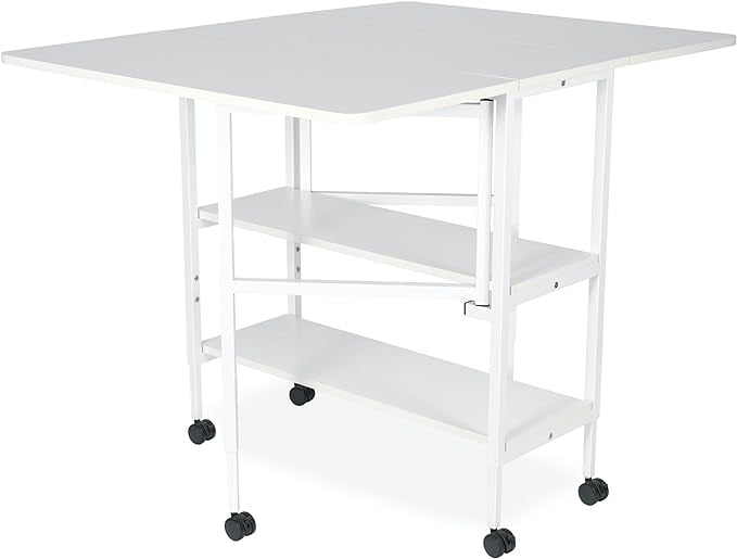 White Adjustable Height Cutting Table with Shelves