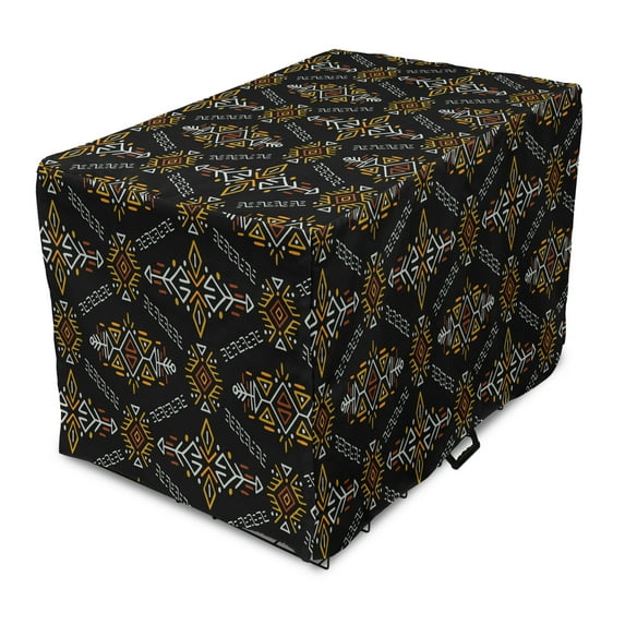 Arrow Dog Crate Cover, Native Inspired Indigenous Pattern Geometric, Easy to Use Pet Kennel Cover Small Dogs Puppies Kittens, 7 Sizes, Charcoal Grey Orange, by Ambesonne