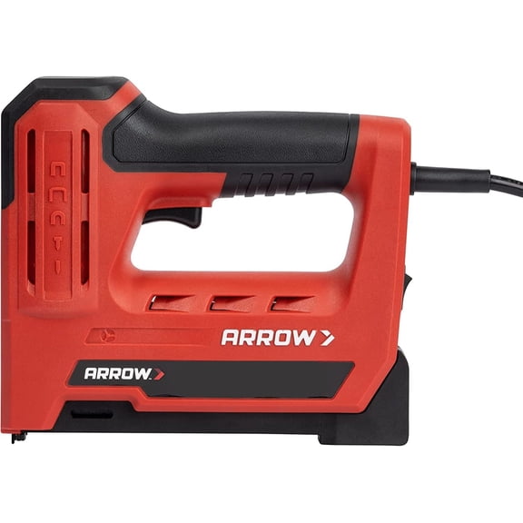 Arrow ET501F Corded 5-in-1 Professional Electric Staple and Nail Gun, Wire Stapler, and Brad Nailer for Upholstery, Framing, Insulation, Crafts, Fencing, and Cable, /Red