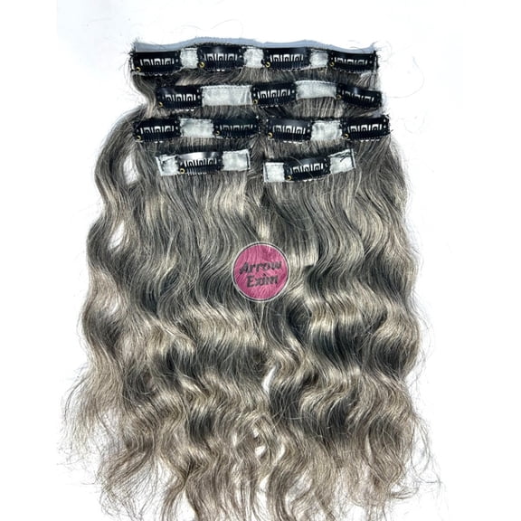 Arrow Exim Curly Clip-In Salt and Pepper Hair Extensions - 14 Inch, 100% Remy Human Hair for Women