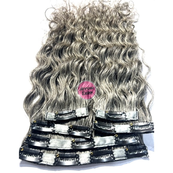 Arrow Exim Deep Curly Grey Clip In Hair Extensions - 30 Inch | Grey Curly, 100% Remy Human Hair for Women