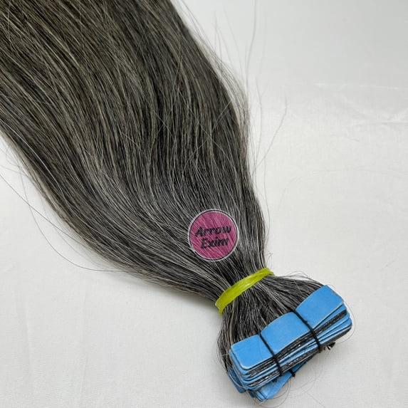 Arrow Exim Grey Straight Tape-In Hair Extensions – 100% Remy Human Hair ...
