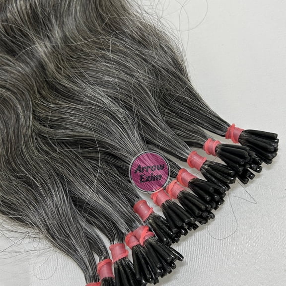 Arrow Exim Natural Grey Wavy I Tip Hair Extensions – 100% Remy Human Hair - 18 Inch, 100% Remy Human Hair for Women