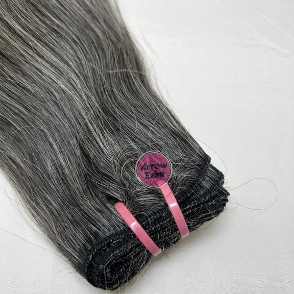 Arrow Exim Salt and Pepper Grey Hair Extensions | Straight Machine Weft - 24 inch, 100% Remy Human Hair for Women