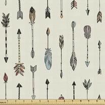 Ambesonne Arrow Fabric by the Yard Upholstery, Prehistoric with Feathers, 2 Yards, Eggshell and Multicolor