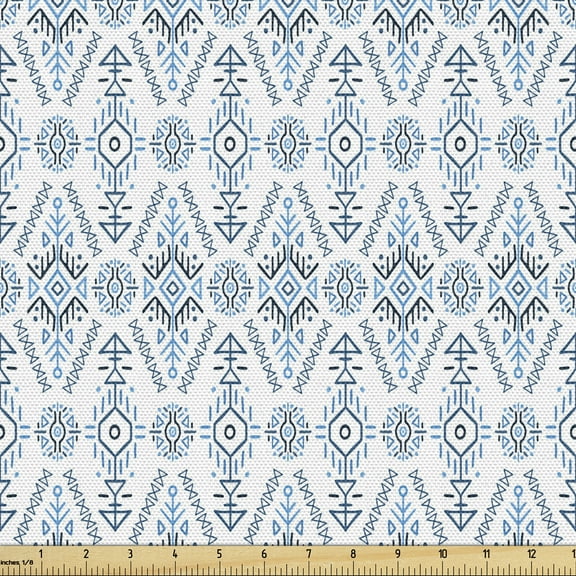 Arrow Fabric by the Yard, Creative Design of Triangular and Hexagonal Ornaments on Blue Shades, Decorative Upholstery Fabric for Sofas and Home Accents, 10 Yards, Cadet Blue Deep Sky Blue by Ambesonne
