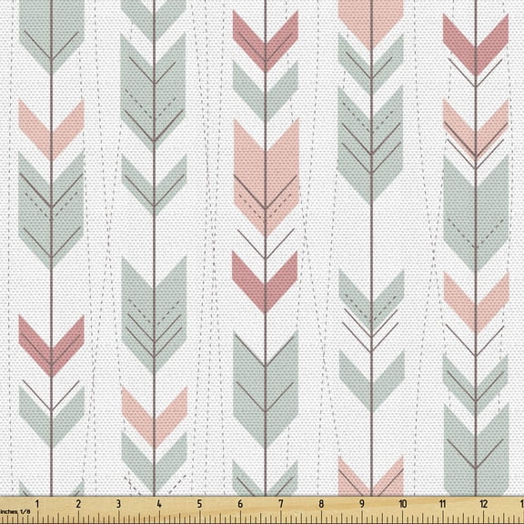 Arrow Fabric by The Yard, Retro Vintage Peruvian Art Design Pastel Tones, Decorative Upholstery Material for Home Decor, 3 Yards Continuous, Green Peach