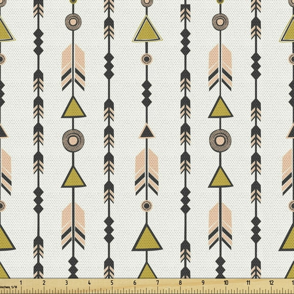 Ambesonne Arrow Fabric by the Yard Upholstery, Boho Retro Style, 5 Yards, Black Pink Green