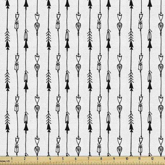 Ambesonne Black White Fabric by the Yard Upholstery, Tribe Vintage Arrow, 1 Yard, Black and White