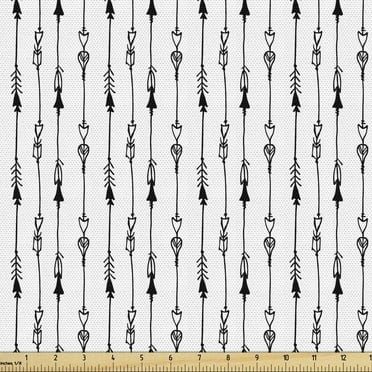 Arrow Fabric by the Yard Upholstery, Hand Drawn Repetitive Sticks Pattern Vintage Tribal Illustration Art Print, Decorative Fabric for DIY and Home Accents, 10 Yards, Black and White by Ambesonne