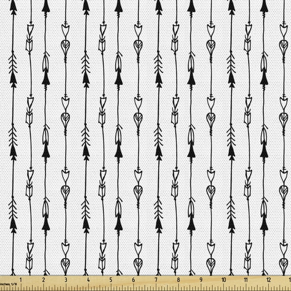 Ambesonne Black White Fabric by the Yard Upholstery, Tribe Vintage Arrow, 5 Yards, Black and White
